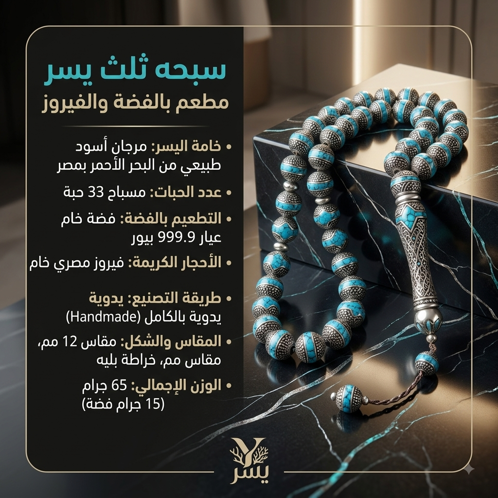 2026/08/30212.png سبحة يسر مطعمه بالفضة والفيروز - الصورة 1