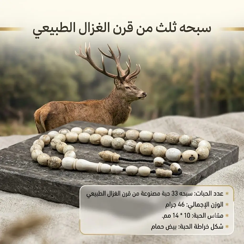 سبحة ثلث من قرن الغزال الطبيعي سبحة ثلث من قرن الغزال الطبيعي - الصورة 1
