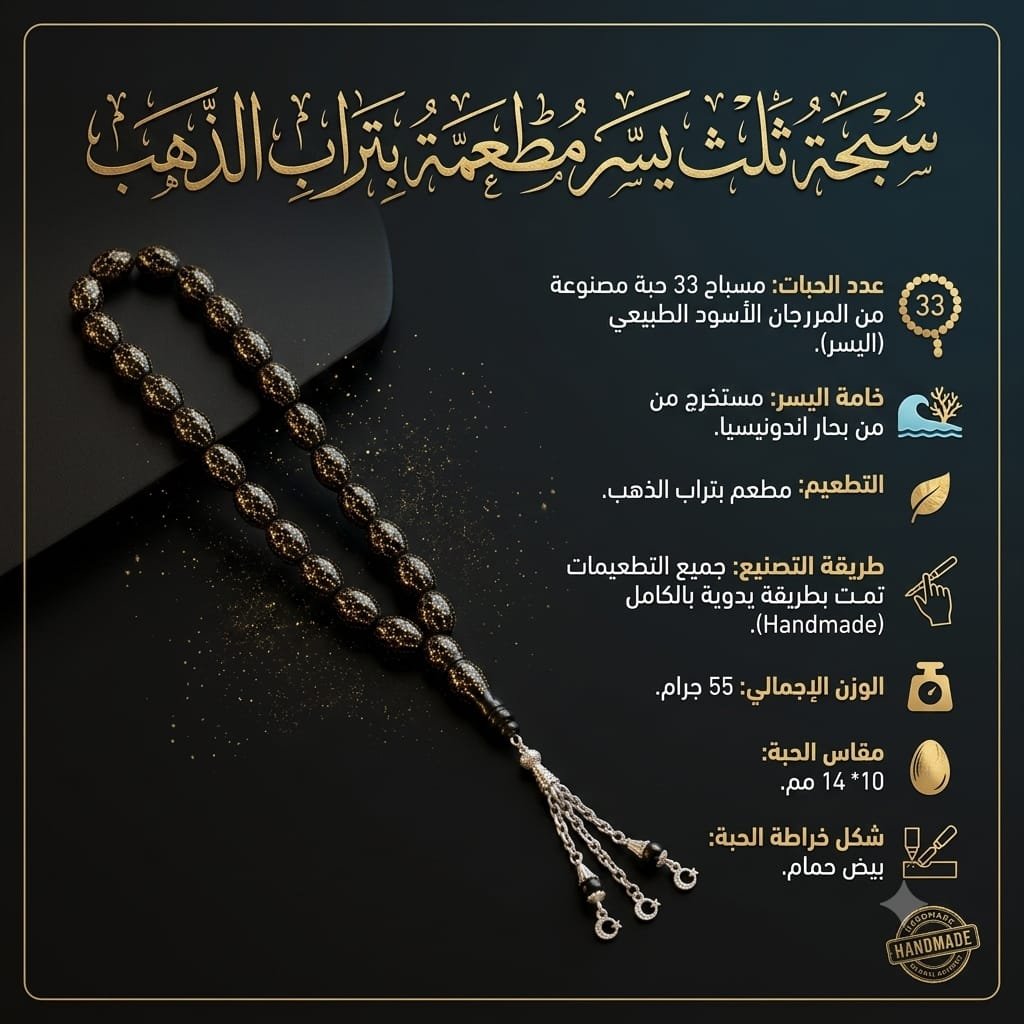 سبحة ثلث يسر مطعمة بتراب الذهب سبحة ثلث يسر مطعمة بتراب الذهب - الصورة 1